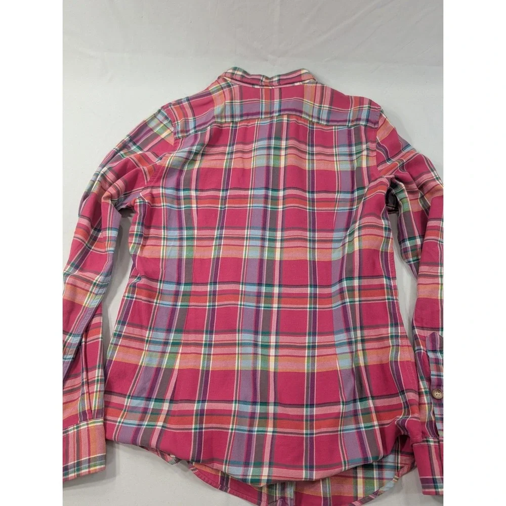 Polo‎ Ralph Lauren Shirt Pink Large Flap Pocket Plaid Custom Fit Button Up Slim